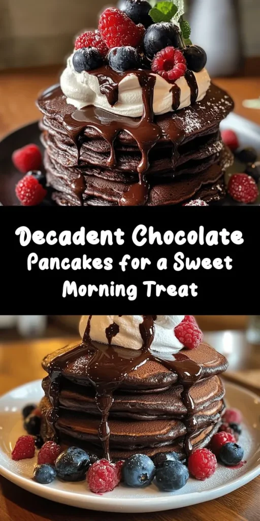 Indulge in the ultimate breakfast with these amazing chocolate pancakes! Perfectly fluffy and rich in chocolate flavor, these pancakes are a cozy treat for any morning. Made with simple ingredients like flour, cocoa powder, and optional dark chocolate chips, they are quick and easy to whip up in just 20 minutes. Stack them high and top with your favorite toppings like whipped cream or fresh berries for a delightful breakfast everyone will love!