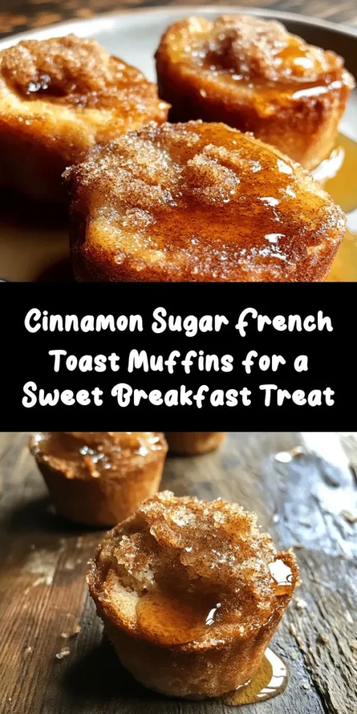 Indulge in these delightful Cinnamon Sugar French Toast Muffins! Perfect for breakfast or a sweet treat, they combine day-old bread, eggs, milk, and warm spices for a cozy flavor. These muffins are baked until golden and topped with a crunchy cinnamon-sugar mixture. Easy to make and serve, they're a delicious twist on a classic. Drizzle with maple syrup for an extra touch of sweetness. Ideal for sharing with family and friends!