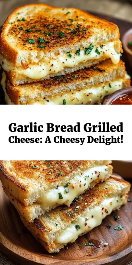 Indulge in the ultimate comfort food with this Garlic Bread Grilled Cheese Delight! Start with crispy, buttery sourdough, infused with fresh garlic and herbs, and loaded with gooey cheddar and mozzarella cheese. Perfectly grilled to golden perfection, this sandwich is a savory twist on the classic. Ready in just 20 minutes, enjoy it warm with your favorite dipping sauce. Perfect for a quick lunch or a cozy dinner night!