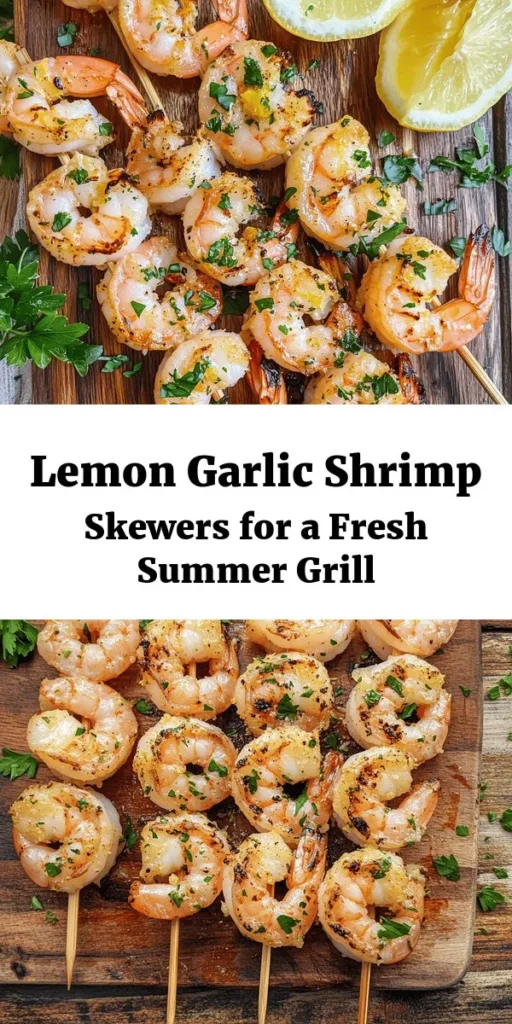 Fire up your grill for these delicious Grilled Lemon Garlic Shrimp Skewers! This quick and easy recipe features marinated shrimp tossed in a zesty blend of olive oil, garlic, and lemon, all grilled to perfection in just 30 minutes. Perfect for a weeknight dinner or summer gathering, these skewers are not only tasty but also pack a flavorful punch. Serve them garnished with fresh parsley for a vibrant touch. Enjoy! 🍤🍋