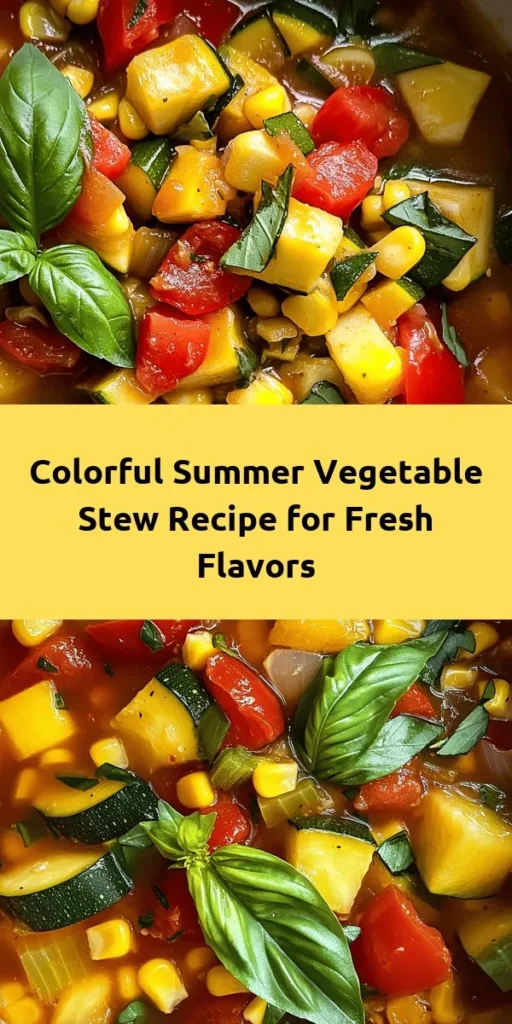 Brighten up your summer with this delicious Summer Vegetable Stew! Packed with fresh zucchini, yellow squash, bell peppers, and a mix of seasonal veggies, this hearty dish is perfect for any meal. Sauté aromatics, add a colorful array of vegetables, and let it simmer to blend all those amazing flavors together. Ready in just 45 minutes, it's the ideal light yet satisfying dish to enjoy warm or serve with crusty bread. Enjoy healthy eating all summer long!