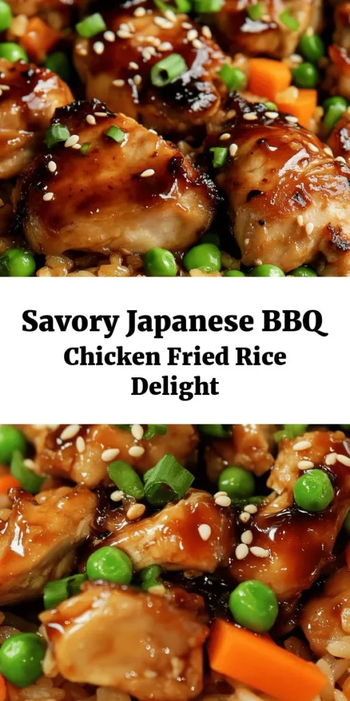 Elevate your dinner experience with this Savory Japanese BBQ Chicken Fried Rice! This delicious dish features marinated chicken thighs stir-fried to perfection with jasmine rice, fresh vegetables, and a touch of sesame for that authentic flavor. Quick and easy to make in just 30 minutes, it's perfect for a weeknight meal. Garnish with green onions and sesame seeds for a beautiful finish. Your taste buds will thank you! Perfect for 4 servings.