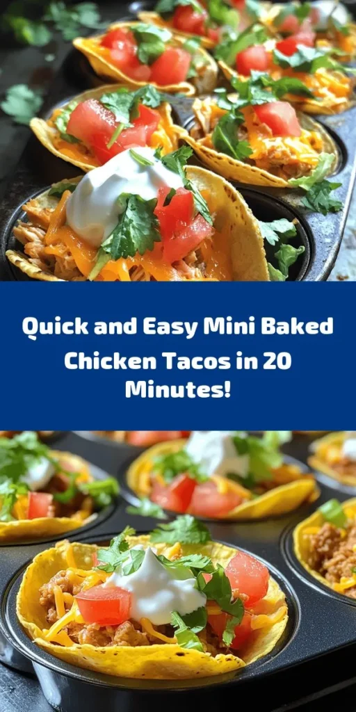 Craving a quick and tasty meal? Try these 20 Minute Mini Baked Chicken Tacos! With ground chicken seasoned to perfection and topped with cheddar cheese, diced tomatoes, and fresh lettuce, these bite-sized delights are perfect for any occasion. Just fill corn tortillas in a muffin tin, bake until crispy, and you’re ready to serve. Easy to make and even easier to enjoy, this recipe is a must-try for taco lovers!