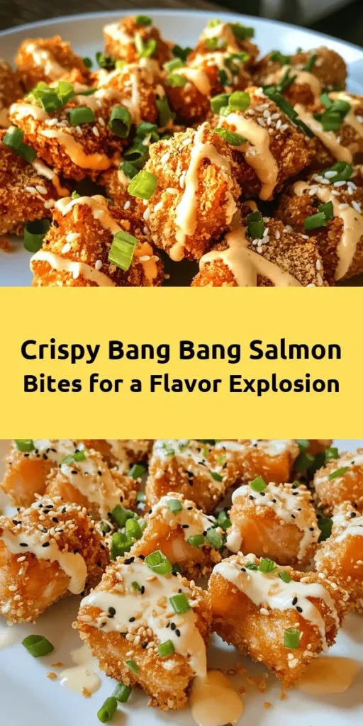 Indulge in these Crispy Bang Bang Salmon Bites that will elevate your snack game! With tender salmon coated in crunchy panko and served with a zesty homemade Bang Bang sauce, these bites are perfect for any occasion. In just 30 minutes, you can create a delicious appetizer that packs a flavor punch. Ideal for gatherings or a delightful family dinner, this recipe is sure to impress. Try it today and enjoy the crispy goodness!