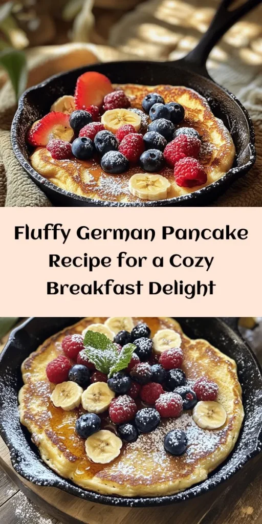 Indulge in the deliciousness of a Fluffy German Pancake Delight! This easy recipe is perfect for breakfast or brunch. With just a few simple ingredients like eggs, milk, and flour, you can whip up a light and fluffy pancake that puffs beautifully in the oven. Serve it warm, dusted with powdered sugar, and topped with fresh fruits or maple syrup for a delightful treat. Get ready to impress your family and friends with this mouthwatering dish!