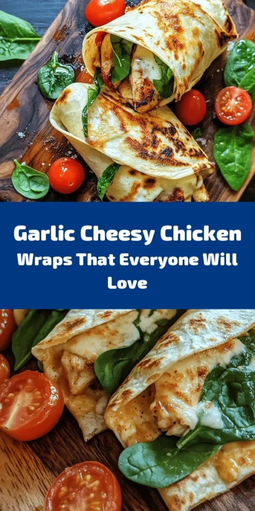 Indulge in these delicious Cheesy Garlic Chicken Wraps that are perfect for a quick meal or a tasty snack! With grilled chicken, creamy garlic cheese, fresh spinach, and optional crispy bacon, each bite is packed with flavor. Simply spread a rich garlic cream cheese mixture on tortillas, fill with your choice of ingredients, and give them a crispy finish in a skillet. Quick to make and utterly satisfying, these wraps are a must-try for any meal!