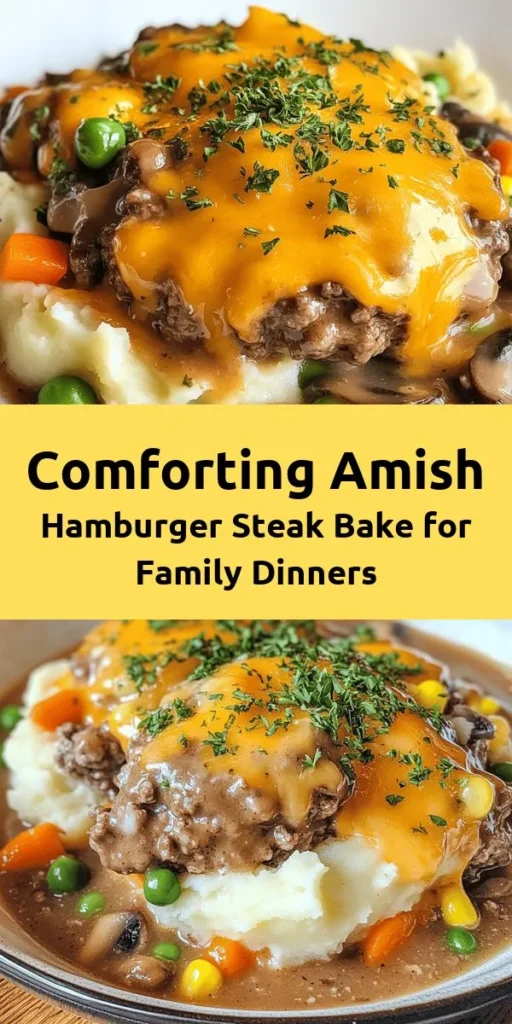 Fall in love with comfort food all over again with this delicious Amish Hamburger Steak Bake! Packed with juicy ground beef, wholesome veggies, and creamy mashed potatoes, this hearty dish is perfect for family dinners. With simple ingredients like Worcestershire sauce, garlic powder, and cheddar cheese, it’s a winner for any weeknight meal. Easy to prepare and bake, this recipe brings warmth to the table. Give it a try and enjoy this cozy classic!