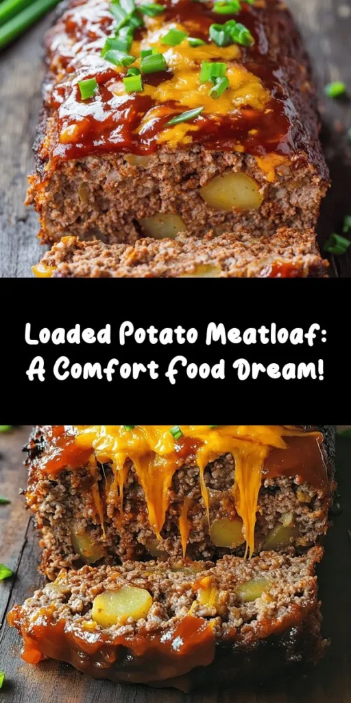 Discover the ultimate comfort food with this Loaded Potato Meatloaf recipe! This hearty dish combines ground beef and pork with grated russet potatoes, rich cheddar cheese, and flavorful seasonings. Topped with a sweet ketchup glaze and optional extra cheese, it's a meal the whole family will love. Perfect for a cozy dinner, this recipe is easy to make and serves 6-8. Dive into this deliciousness and enjoy a slice of savory goodness!