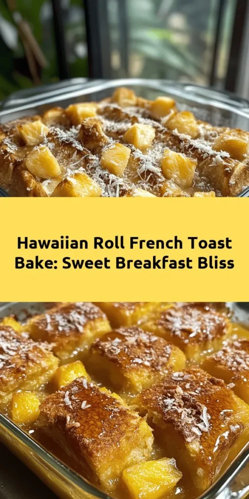 Indulge in a tropical twist with this Sweet Hawaiian Roll French Toast Bake! Perfect for brunch or a cozy breakfast, this easy recipe uses fluffy Hawaiian Sweet Rolls soaked in a rich egg mixture of milk, cream, and spices. Loaded with optional fresh pineapple and coconut, it’s a delightful blend of flavors. Ready in just over an hour, serve it warm drizzled with maple syrup for a treat everyone will love! Enjoy delicious mornings with every bite!