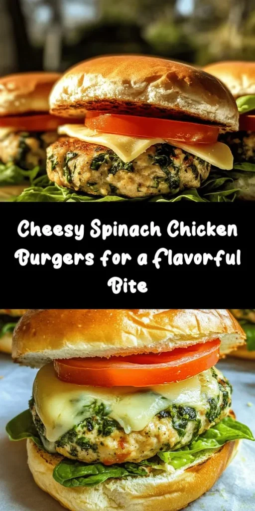 Elevate your burger game with these Cheesy Spinach Delight Burgers! Made with ground chicken, fresh spinach, and a blend of white cheddar and Parmesan, these burgers are bursting with flavor. Easy to prepare, they're a perfect weeknight dinner option. Simply mix your ingredients, shape into patties, cook until golden, and serve on toasted buns with your favorite toppings. Healthy, cheesy, and utterly delicious, these burgers are sure to become a family favorite!