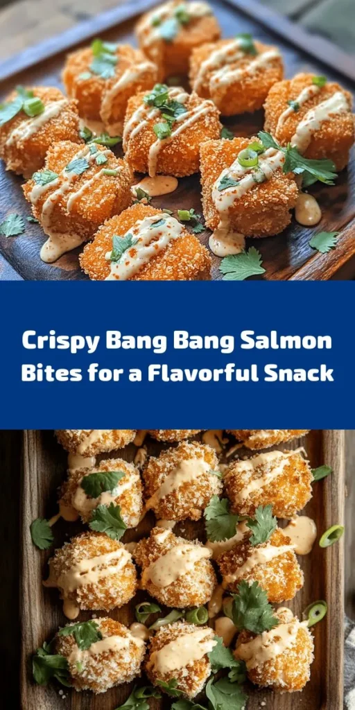 Dive into deliciousness with these Crispy Bang Bang Salmon Bites! Perfectly seasoned salmon chunks are coated in crispy panko and fried to golden perfection, then drizzled with a mouthwatering Bang Bang sauce made with mayo, sweet chili, and sriracha. This easy recipe is ready in just 30 minutes, making it a perfect appetizer or snack for any occasion. Serve them with fresh cilantro or green onions for an extra touch. Your taste buds will thank you!