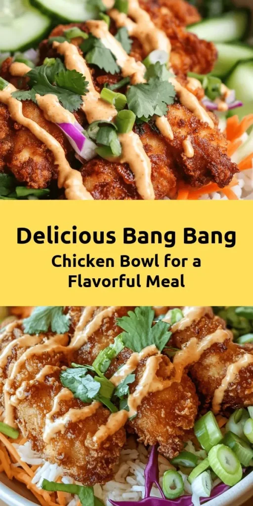 Get ready to enjoy a flavor explosion with this Bang Bang Chicken Bowl! Perfectly fried chicken thighs are coated in a crispy spice blend and served over fluffy jasmine rice. Topped with fresh greens, crunchy veggies, and a drizzle of tangy Bang Bang sauce, this dish is both satisfying and vibrant. Ideal for meal prep or a cozy dinner, this recipe is all about bold flavors and easy assembly. Gather your ingredients and dive into this delicious bowl of goodness!