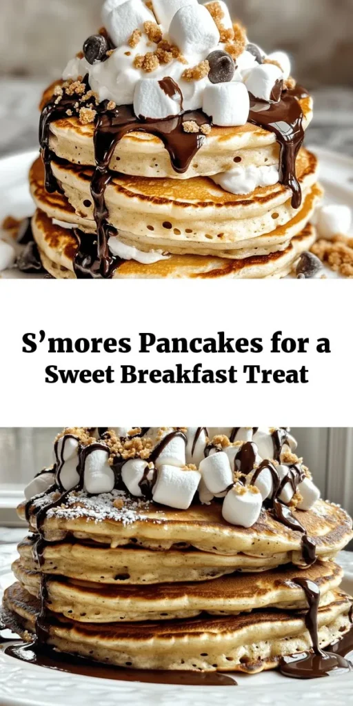 Dive into a breakfast treat that's like a campfire classic! These S'mores Pancakes combine fluffy pancakes with gooey marshmallows, rich chocolate chips, and crunchy graham cracker crumbs. Perfect for cozy mornings or a fun brunch, these pancakes are easy to whip up in just 30 minutes. Top with whipped cream and chocolate sauce for the ultimate indulgence. Get ready for a delightful start to your day with this sweet twist on a beloved favorite!