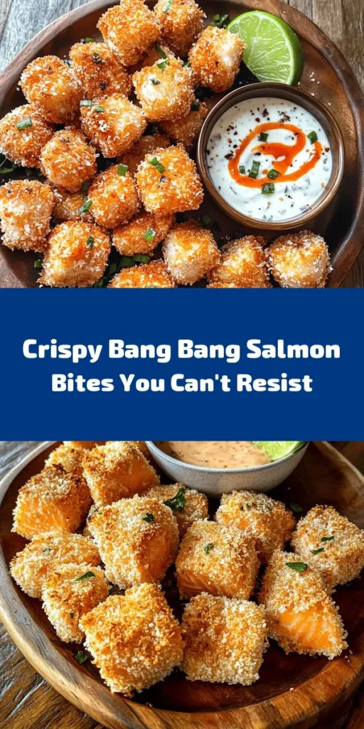 Craving a delicious and easy appetizer? Try these Crispy Bang Bang Salmon Bites! Made with tender salmon coated in a crunchy panko crust, they're perfect for sharing or a tasty snack. Pair these golden bites with a spicy Bang Bang sauce that combines creamy mayonnaise, sweet chili, and a kick of sriracha for an explosion of flavor. With just 30 minutes of prep time, you'll have a dish that’s sure to impress. Perfect for gatherings or a cozy night in!