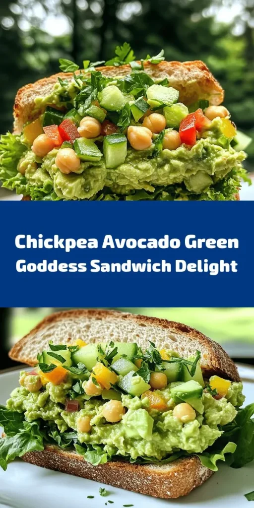 Discover the deliciousness of a Green Goddess Salad Sandwich that's perfect for a quick lunch or a snack! This vibrant recipe features creamy avocado and protein-packed chickpeas blended with tahini, mustard, and fresh herbs. You’ll love the crunchy cucumber and bell pepper, making each bite a refreshing experience. Easy to make in just 15 minutes, this sandwich is a nutritious way to fuel your day. Perfect for meal prep or a picnic!