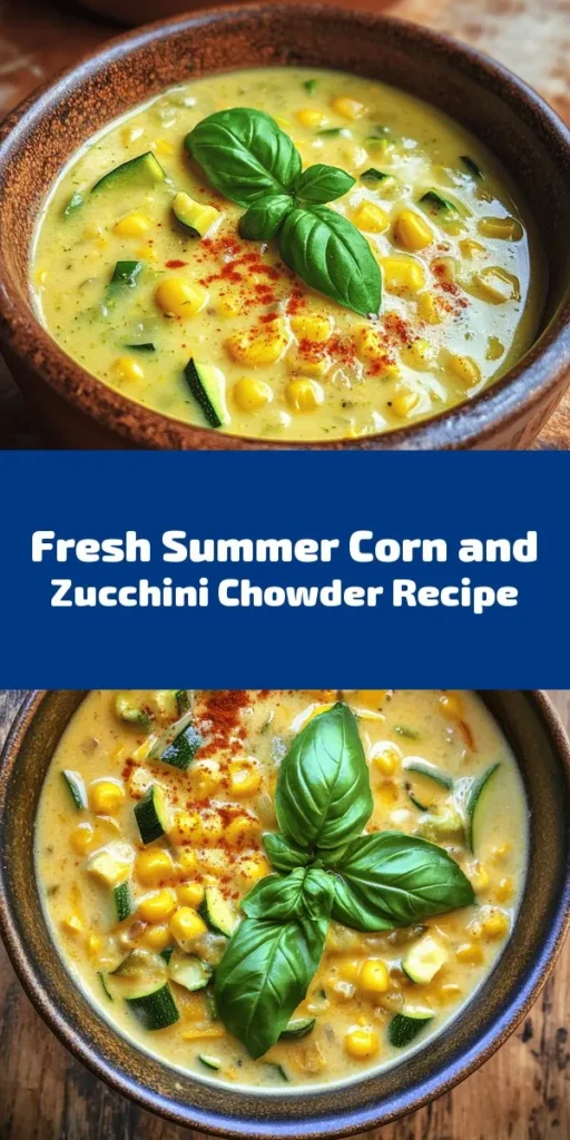 Dive into summer with this delicious Summer Corn and Zucchini Chowder! Made with fresh corn, zucchini, and vibrant red bell pepper, this creamy soup is bursting with flavor. It’s easy to whip up in just 40 minutes, making it perfect for a weeknight dinner or a cozy gathering. Garnished with fresh basil, each bowl is a delightful blend of sweetness and heartiness. Perfect for enjoying warm on a sunny day! Don’t miss out on this seasonal favorite.