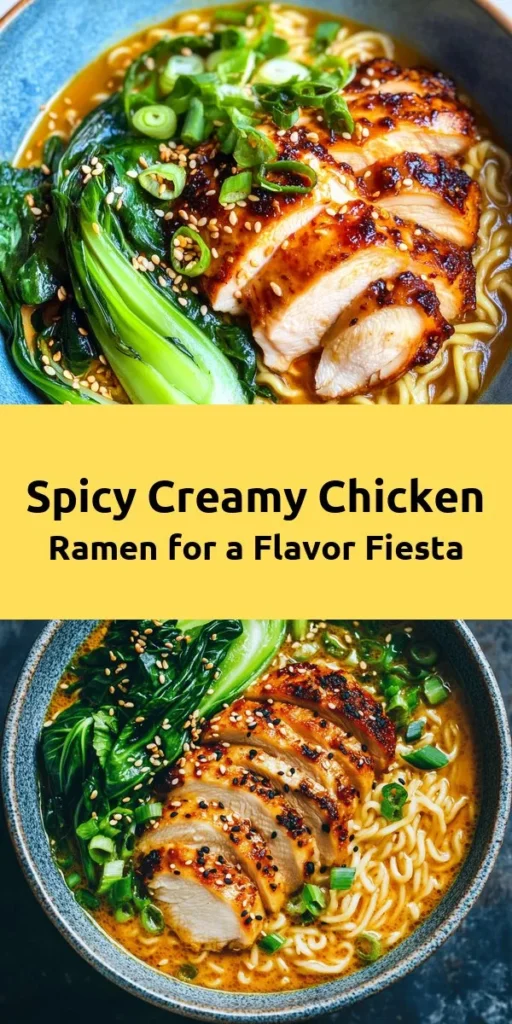 Spice up your dinner with this Fiery Chicken Ramen with Creamy Garlic Sauce! This recipe combines tender chicken thighs, savory broth, and fresh bok choy over perfectly cooked ramen noodles. Topped with a velvety garlic sauce and garnished with a soft-boiled egg, sliced green onions, and sesame seeds, it's an unforgettable meal. In just 35 minutes, you can whip up this delicious and satisfying dish. Perfect for ramen lovers!