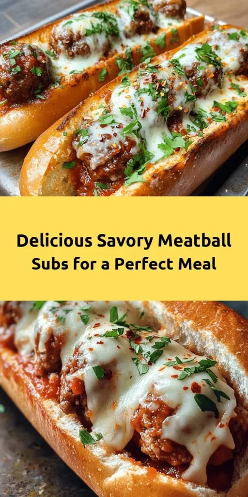 Savor the deliciousness of homemade Savory Meatball Subs! This mouthwatering recipe combines juicy meatballs made from ground beef and flavorful spices, simmered in marinara sauce, and piled high in toasted sub rolls. Topped with melted mozzarella cheese and optional red pepper flakes, these subs are perfect for a comforting dinner or game day snack. Easy to make and sure to impress, this dish will become a family favorite in no time!