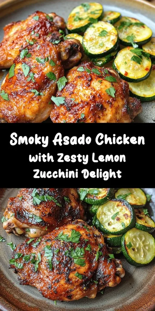 Experience the vibrant flavors of smoky asado chicken paired with zesty lemon zucchini in this easy-to-follow recipe! Marinate chicken thighs in a blend of garlic, smoked paprika, cumin, and lime for an unforgettable taste. Grill them to perfection while sautéing fresh zucchini with lemon for a delightful side. Perfect for family dinners or weekend gatherings, this dish is simple yet delicious. Enjoy a hint of summer on your plate!