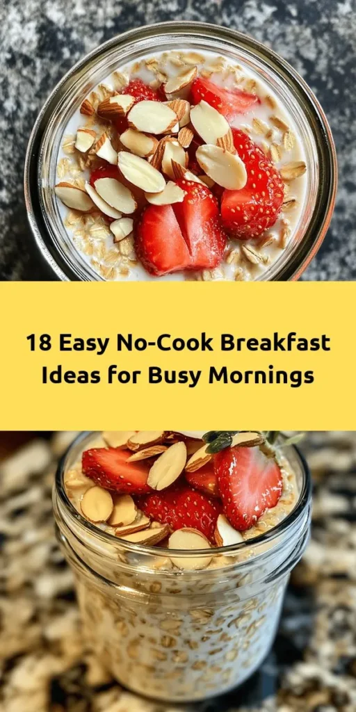 Kickstart your mornings with these 18 unique no-cook breakfast recipes that are both delicious and time-saving! From overnight oats and yogurt parfaits to avocado toast and fruit salads, you'll find a delightful variety to suit every taste. These quick and easy dishes require minimal prep and are perfect for busy mornings or a relaxed weekend brunch. Enjoy healthy, satisfying options without turning on the stove! Save this pin for your breakfast inspiration!